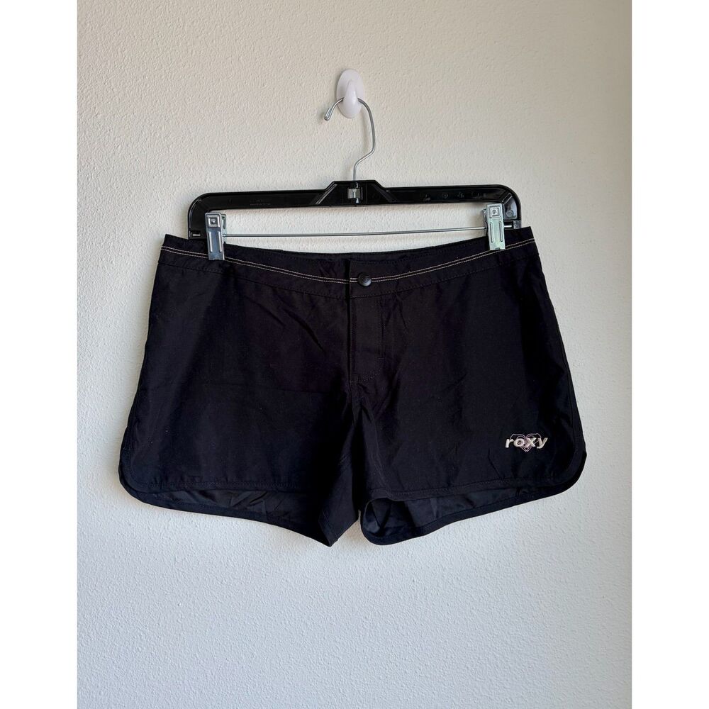 ROXY Vintage Y2K Board Shorts Black Pink Low Rise Swim Trunks Womens 7